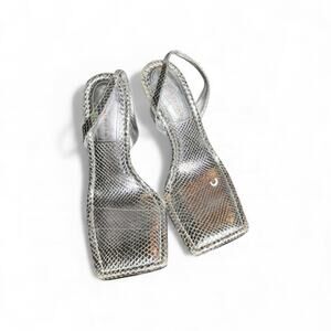 Good American Silver Clear Slingback Heels Square Toe Size 10